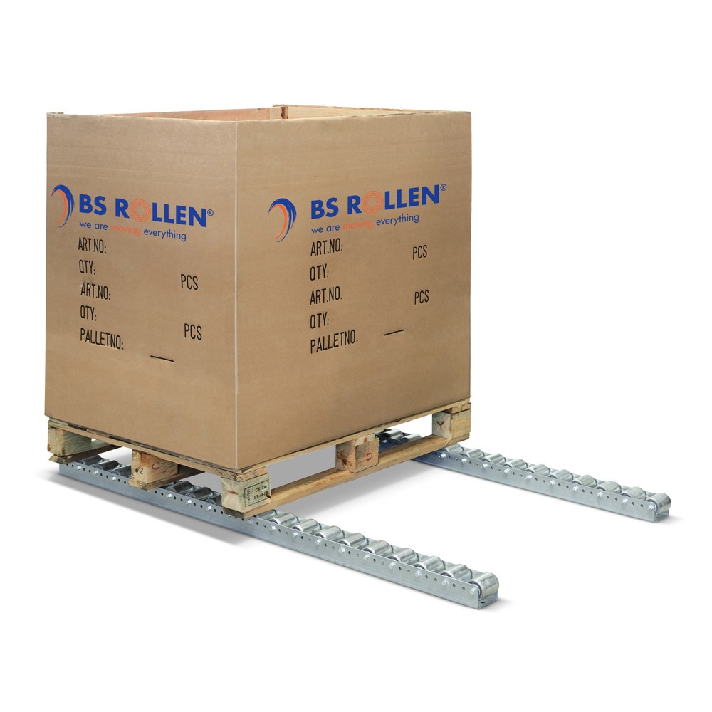 Imagem do produto: BS ROLLEN carril de rolo para paletes em chapa de aço galvanizado, capacidade de carga de 150 kg por rolo, divisão 130 mm