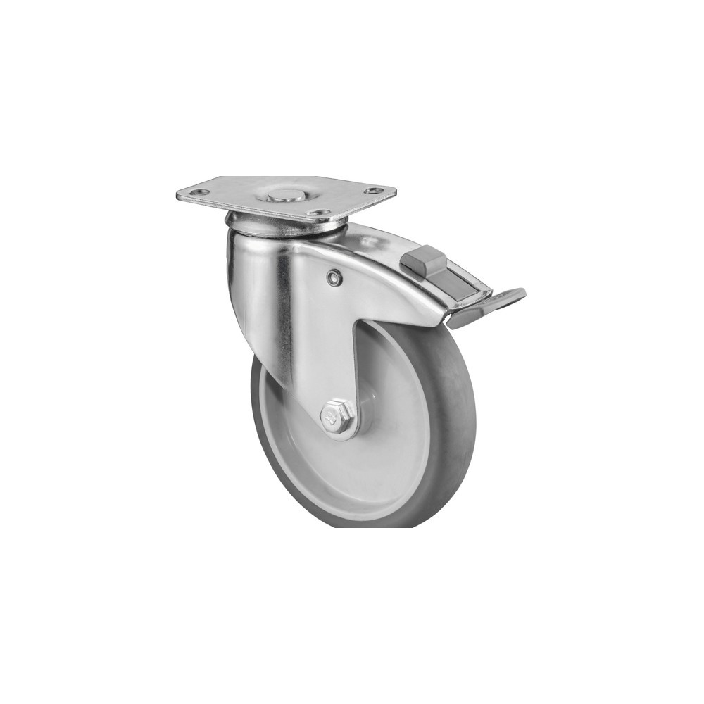 Imagem do produto: BS ROLLEN rodízio para aparelhos em TPE, roda-guia com travão, versão reforçada, mancal, placa, Ø x largura 125 x 31 mm, capacidade de carga 100 kg