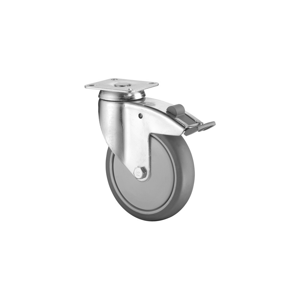 Imagem do produto: BS ROLLEN rodízio para aparelhos em TPE, roda-guia com travão, versão reforçada, rolamentos de esferas, placa, Ø x largura 125 x 31 mm, capacidade de carga 100 kg
