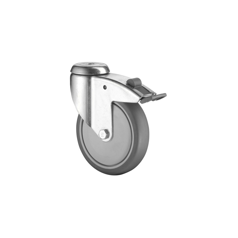 Imagem do produto: BS ROLLEN rodízio para aparelhos em TPE, roda-guia com travão, versão reforçada, rolamentos de esferas, orifício de passagem, Ø x largura 125 x 31 mm, TK 100 kg