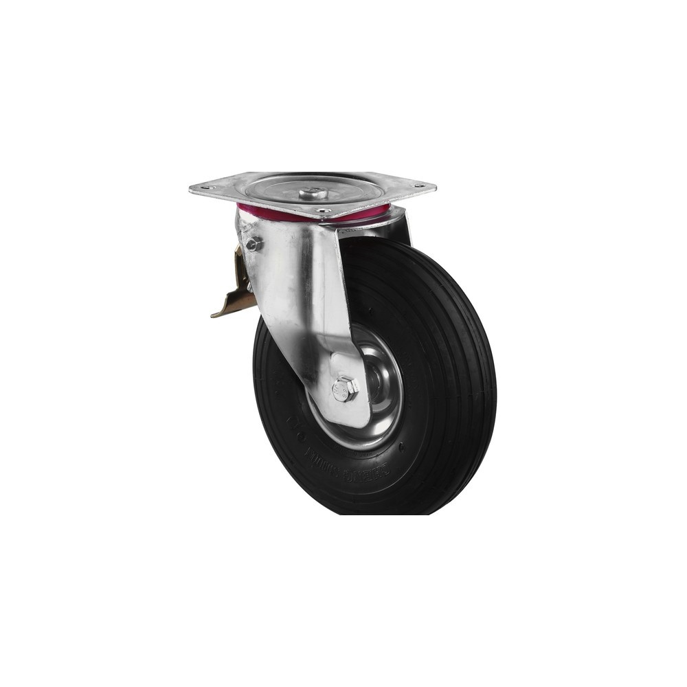 Imagem do produto: BS ROLLEN roda pneumática, roda-guia com travão, perfil ranhurado, suporte para rolos, Ø x largura 200 x 50 mm, TK 75 kg