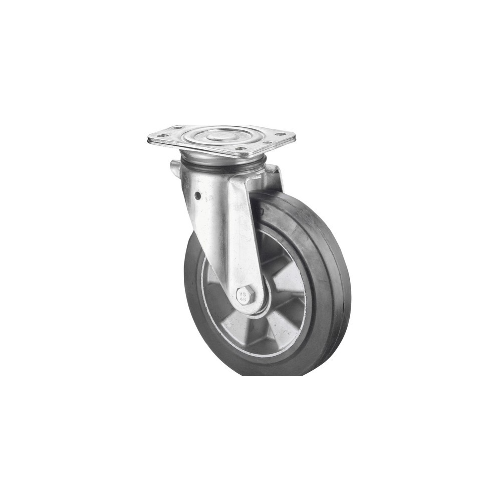 Imagem do produto: BS ROLLEN rodízio para cargas pesadas em borracha elástica, roda-guia, com rolamentos de esferas, placa, Ø x largura 100 x 40 mm, capacidade de carga 150 kg