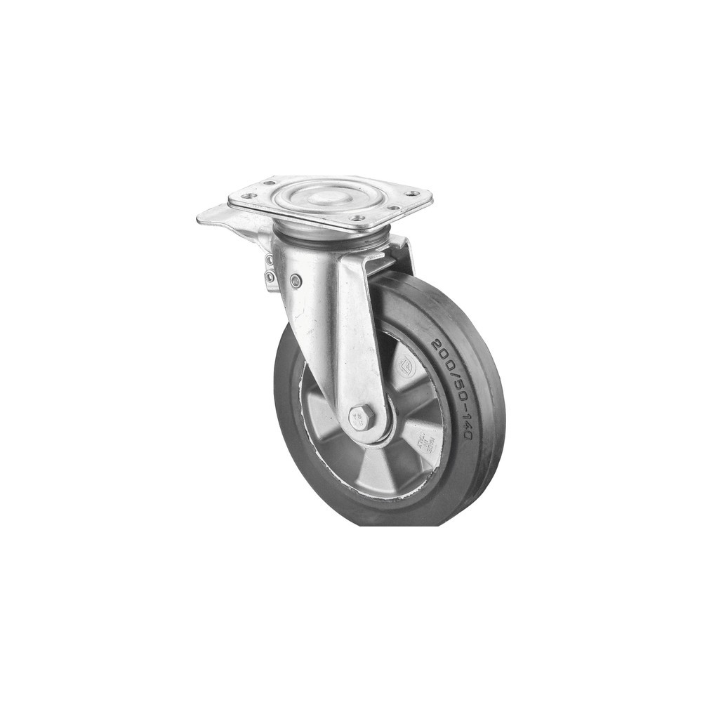 Imagem do produto: BS ROLLEN rodízio para cargas pesadas em borracha elástica, roda-guia com travão, rolamentos de esferas, placa, Ø x largura 125 x 50 mm, capacidade de carga de 220 kg
