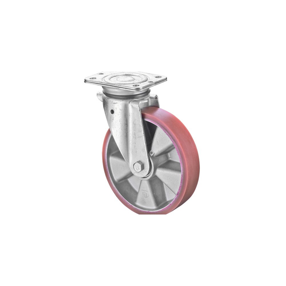 Imagem do produto: BS ROLLEN rodízio para cargas pesadas em poliuretano fundido Prothane®, roda-guia, rolamentos de esferas, placa, Ø x largura 100 x 40 mm, capacidade de carga 280 kg