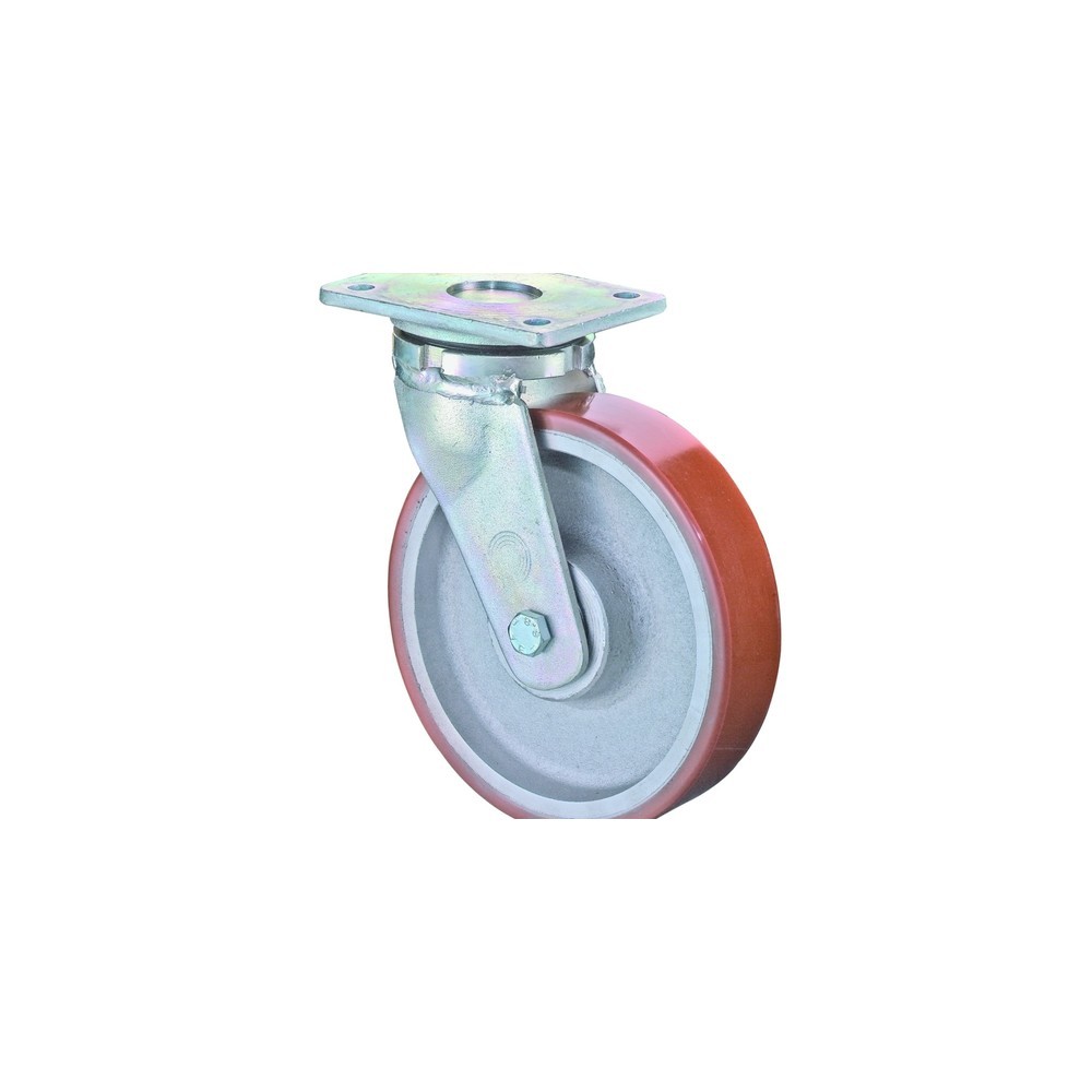 Imagem do produto: BS ROLLEN rodízio para cargas pesadas em poliuretano fundido Prothane®, roda-guia, rolamentos de esferas, placa, Ø x largura 100 x 50 mm, capacidade de carga 400 kg
