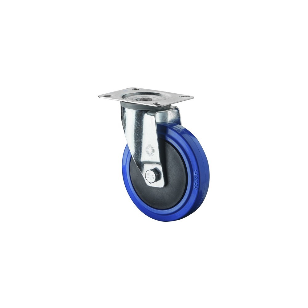 Imagem do produto: BS ROLLEN rolo de transporte em borracha elástica, azul, roda-guia, rolamentos de esferas, placa, Ø x largura 80 x 32 mm, capacidade de carga de 120 kg