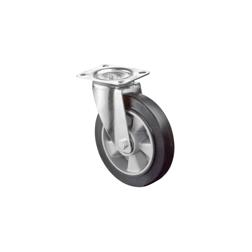 Imagem do produto: BS ROLLEN rolo de transporte em borracha elástica, preto, roda-guia, rolamentos de esferas, placa, Ø x largura 100 x 40 mm, TK 150 kg