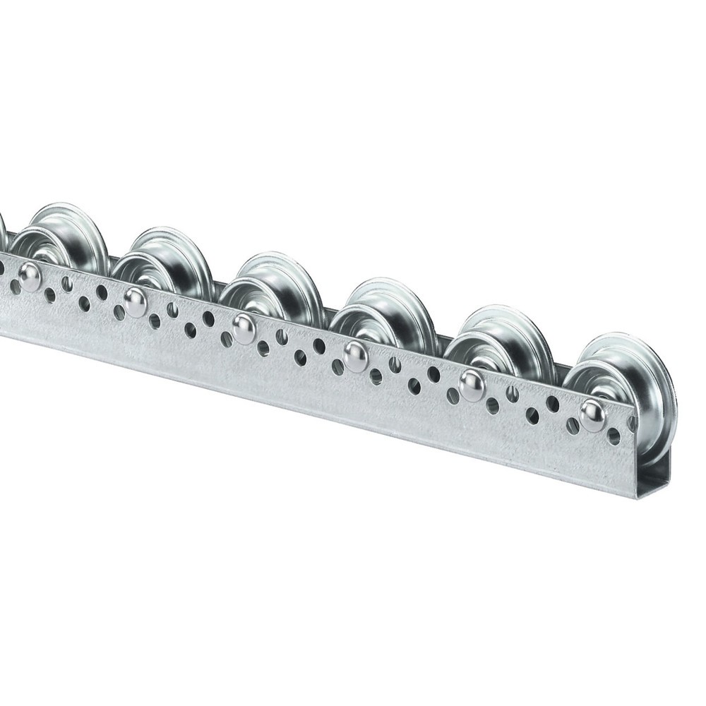Imagem do produto: BS ROLLEN carril de rolos universal, rolos de aço com rebordo para mercadoria mais pesada, capacidade de carga de 20 kg por rolo, divisão 100 mm