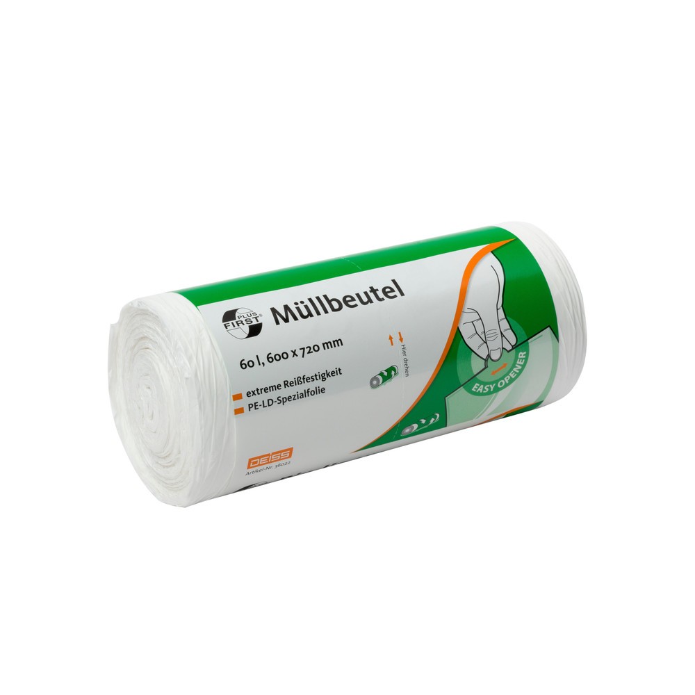 Imagem do produto: Sacos do lixo DEISS FIRST PLUS, 60 l, 600 x 720 mm, LDPE, 50 sacos/rolo, 20 rolos/unidade de embalagem