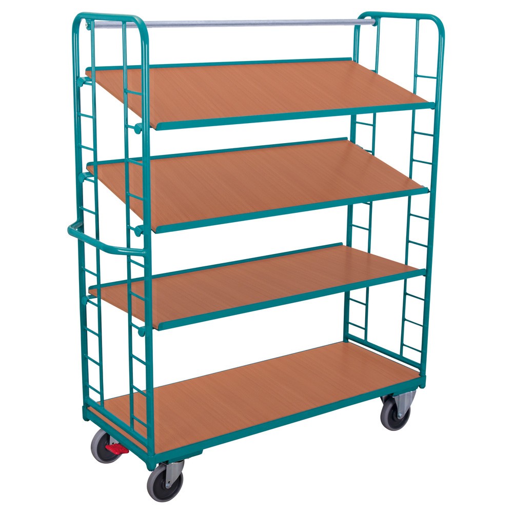 Imagem do produto: Carro de pisos múltiplos Ameise®, 3 prateleiras de madeira ajustáveis de 1615 x 635 mm, com travão central