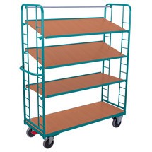 Imagem do produto n.º 1: Carro de pisos múltiplos Ameise®, 3 prateleiras de madeira ajustáveis de 1615 x 635 mm, com travão central