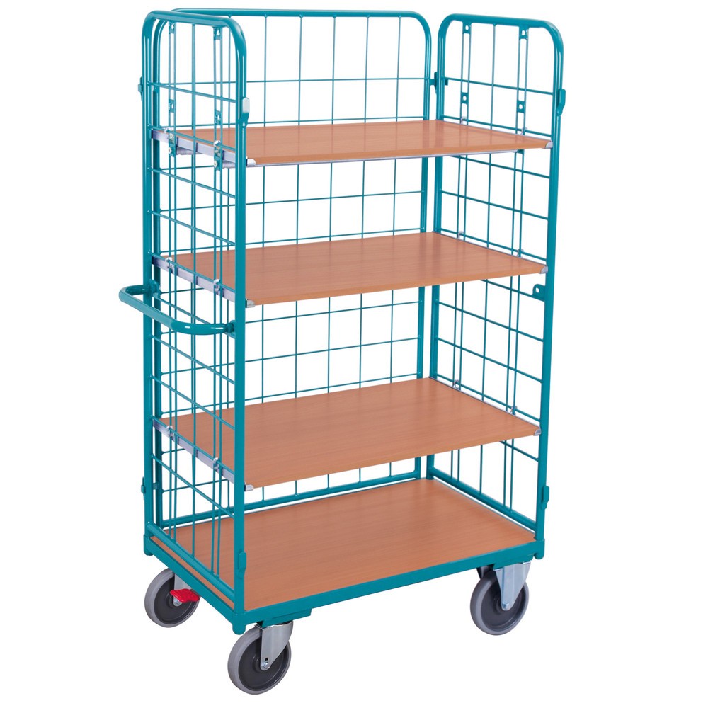 Imagem do produto: Carro de pisos múltiplos Ameise®, com grade de arame, fechado em 3 lados, 4 pisos de 1000 x 600 mm, com travão central.