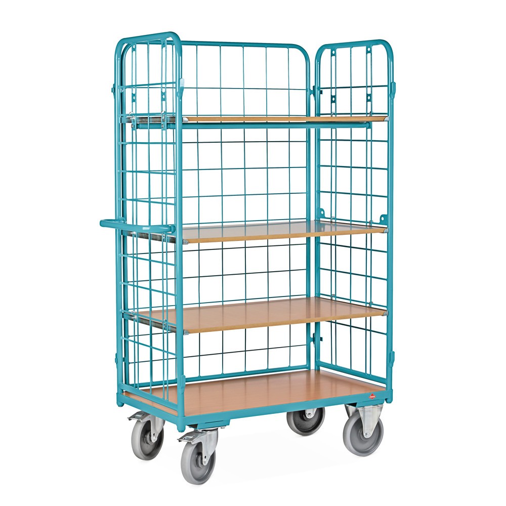 Imagem do produto n.º 4: Carro de pisos múltiplos Ameise®, com grade de arame, fechado em 3 lados, 4 pisos de 1000 x 600 mm, com travão central.