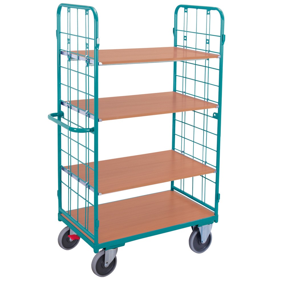 Imagem do produto: Carro de pisos múltiplos Ameise®, com grade de arame, sem painel posterior, 4 pisos de 1000 x 600 mm, com travão central.