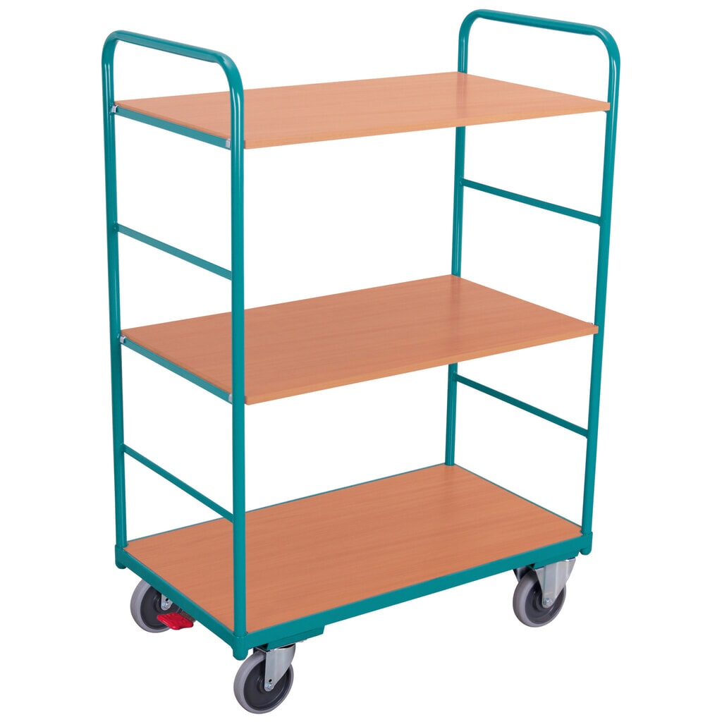 Imagem do produto: Carro de pisos múltiplos Ameise®, capacidade de carga de 250 kg, aberto de todos os lados, 3 pisos de 1000 x 600 mm, com travão central.