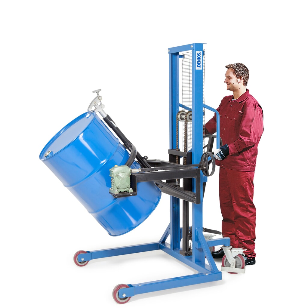 Virador de barris 180°, cap. carga 350 kg, elevação do timão, altura de elevação de 0-1300 mm Imagem do produto n.º 4: Virador de barris 180°, cap. carga 350 kg, elevação do timão, altura de elevação de 0-1300 mm
