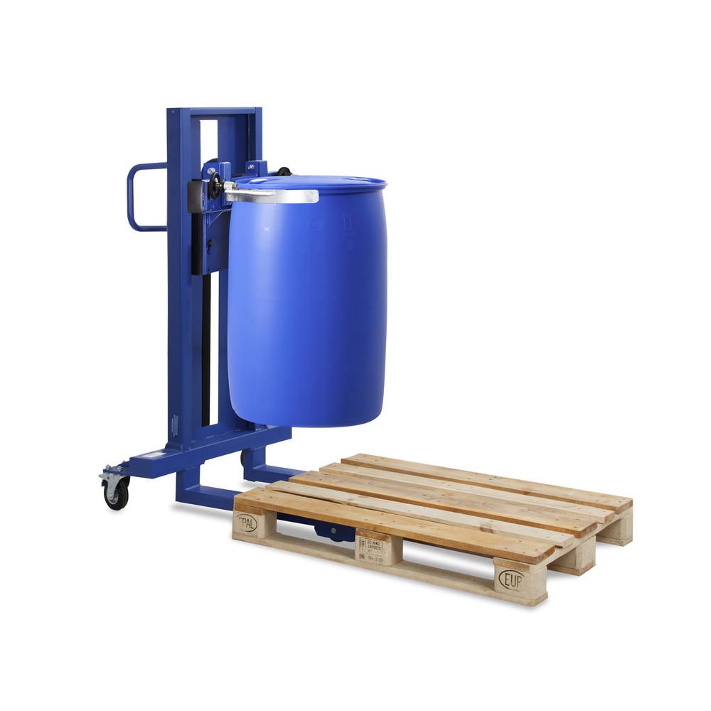 Imagem do produto: Elevador de barris com grampo de barris, para barris de aço e PE, chassis estreito, altura de elevação 520 mm