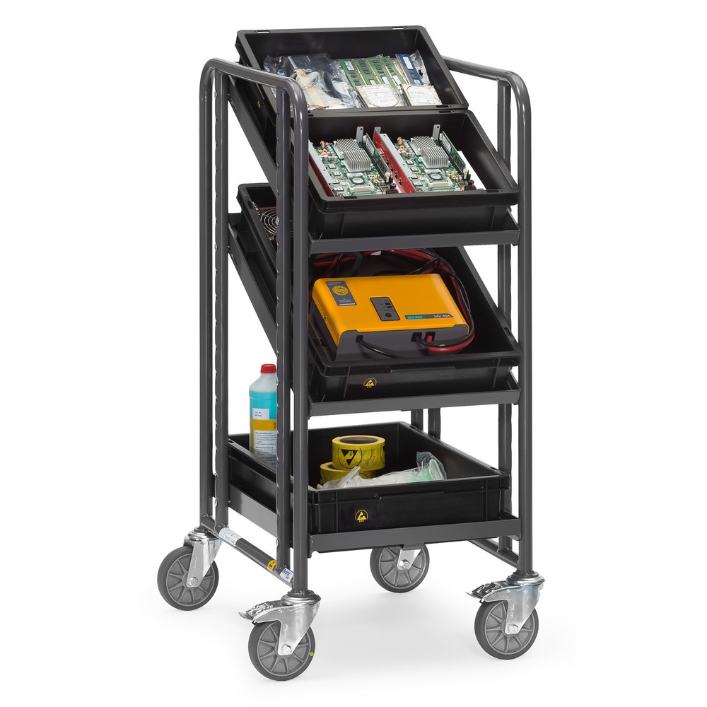 Imagem do produto n.º 3: fetra® carro de pisos múltiplos para caixas Euro ESD, capacidade de carga de 250 kg, 3 superfícies de carregamento 410 x 610 mm, sem bases