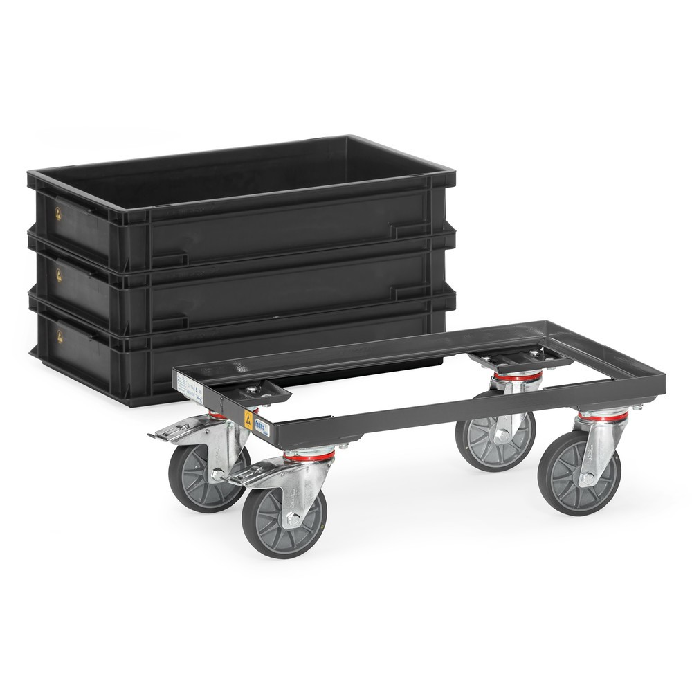 Imagem do produto n.º 3: fetra® rolador para caixas Euro ESD, capacidade de carga de 250 kg, superfície de carregamento traseira 405 x 605 mm, sem fundo.