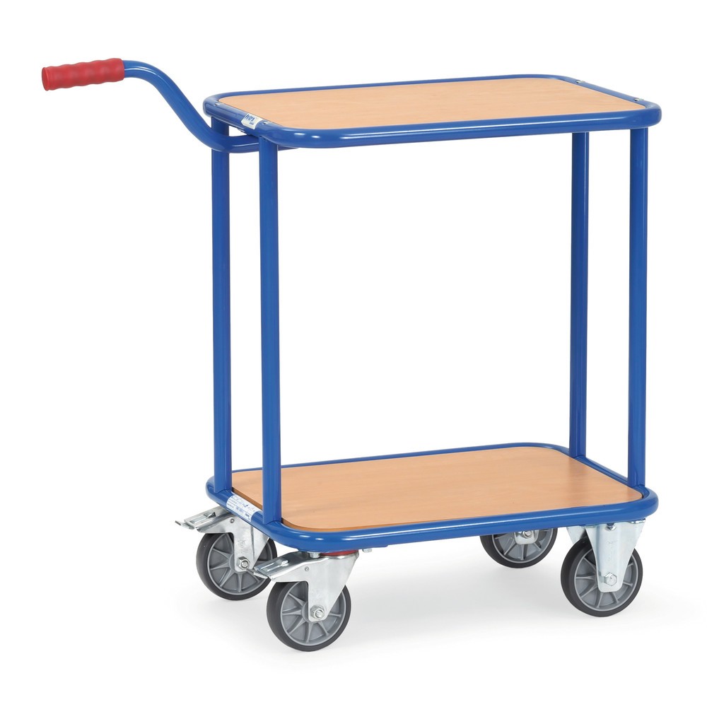 Imagem do produto: fetra® carro de pisos múltiplos com pega, com prateleiras de madeira, 2 prateleiras de 600 x 450 mm