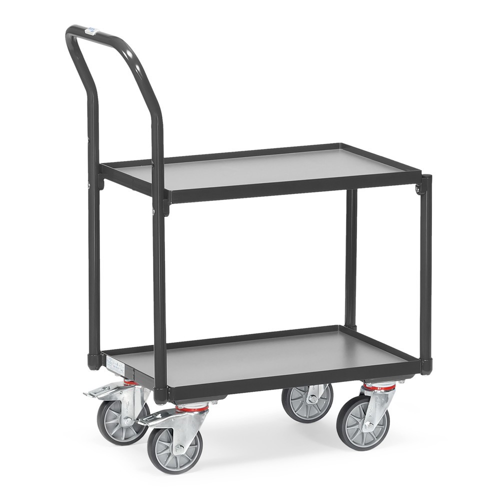 Imagem do produto: fetra® carro de pisos múltiplos com 2 níveis, 2 prateleiras de madeira de 610 x 410 mm, sem margem, com alça, cinza antracite