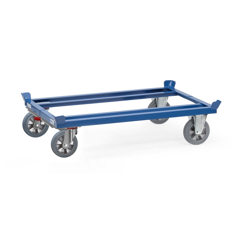 Imagem do produto: fetra® chassis com cantos de apoio, capacidade de carga de 1200 kg, para paletes 1200 x 800 mm, pneus de borracha maciça elástica, com travão central