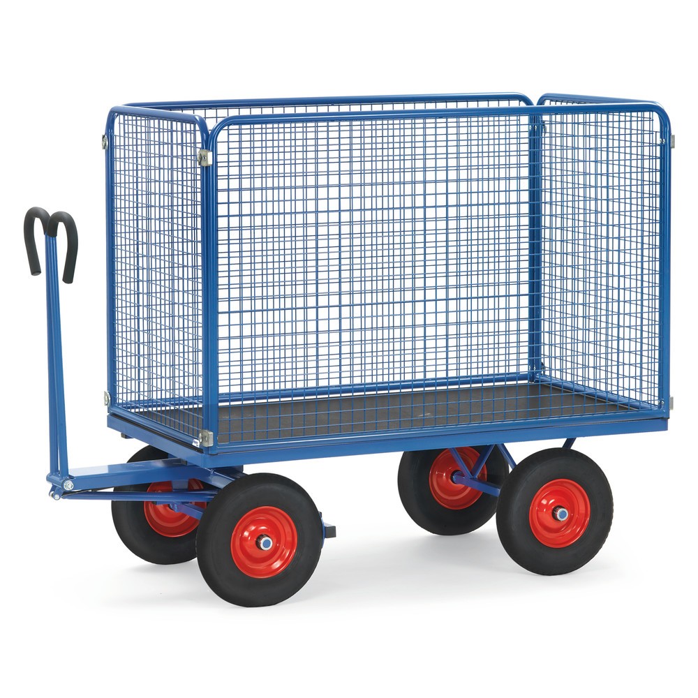 Imagem do produto: fetra® carrinho de mão com paredes em rede de arame, A 1.000 mm, superfície de carregamento traseira 900 x 1600 mm, capacidade de carga de 1.000 kg, pneus de borracha maciça