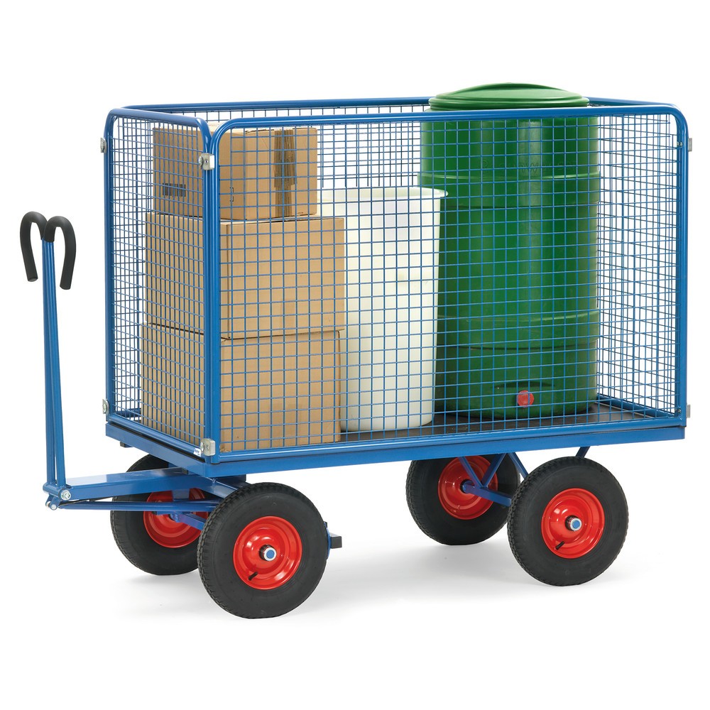 Imagem do produto n.º 2: fetra® carrinho de mão com paredes em rede de arame, A 1.000 mm, superfície de carregamento traseira 800 x 1200 mm, capacidade de carga de 1.000 kg, pneumáticos