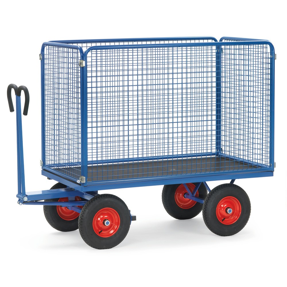 Imagem do produto: fetra® carrinho de mão com paredes em rede de arame, A 1.000 mm, superfície de carregamento traseira 900 x 1600 mm, capacidade de carga de 1.000 kg, pneumáticos