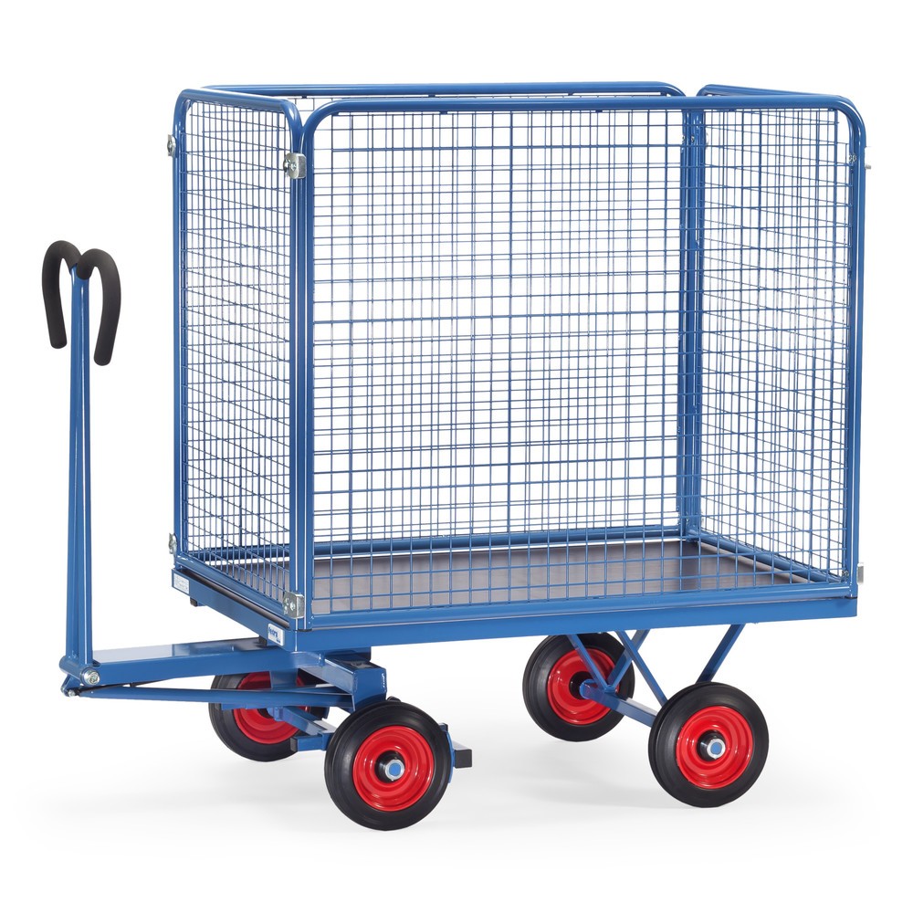 Imagem do produto: fetra® carrinho de mão com paredes em rede de arame, A 1.000 mm, superfície de carregamento traseira 800 x 1200 mm, capacidade de carga de 700 kg, pneus de borracha maciça
