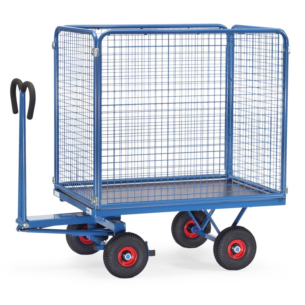 Imagem do produto: fetra® carrinho de mão com paredes em rede de arame, A 1.000 mm, superfície de carregamento traseira 800 x 1200 mm, capacidade de carga de 700 kg, pneumáticos