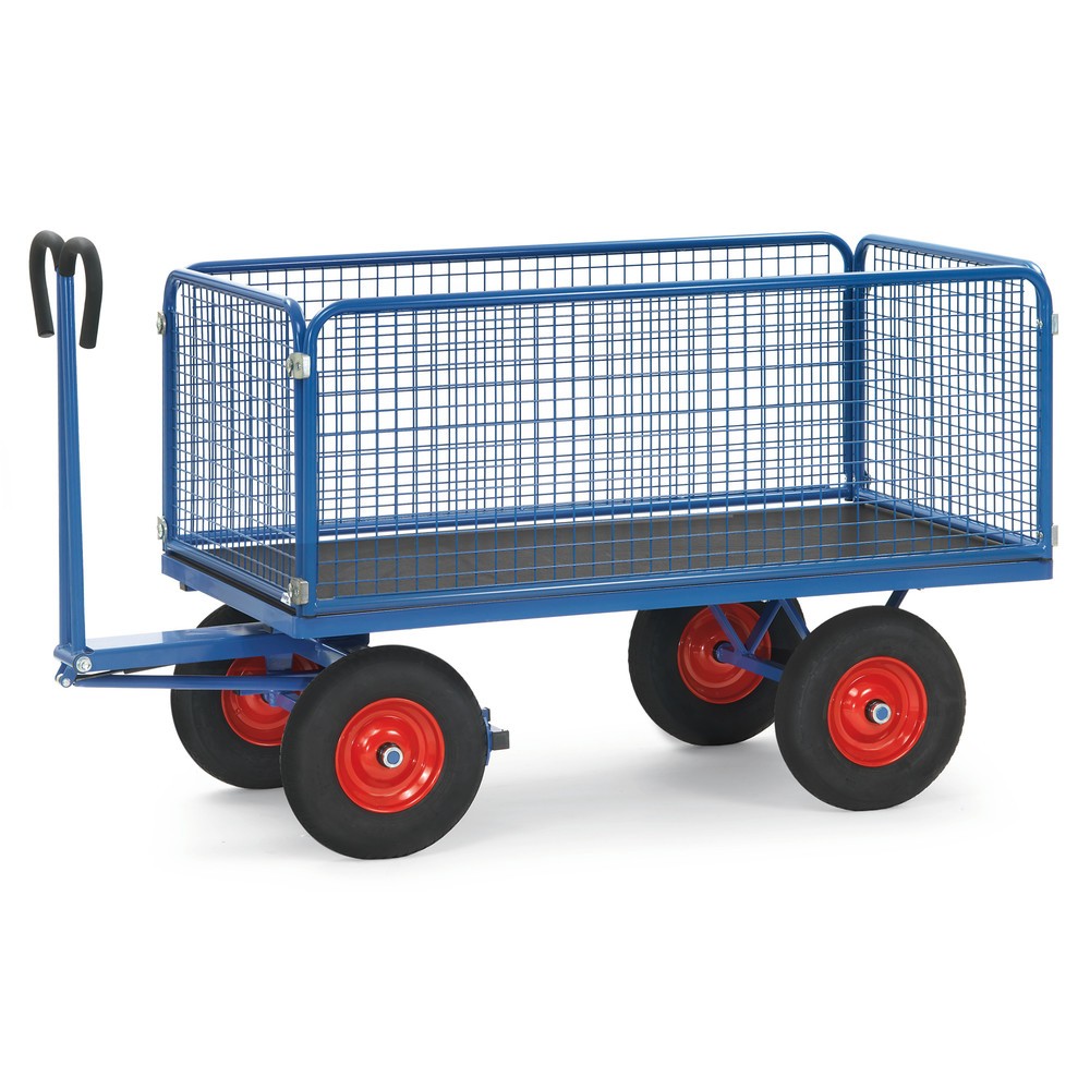 Imagem do produto: fetra® carrinho de mão com paredes em rede de arame, A 600 mm, superfície de carregamento traseira 1.000 x 2000 mm, capacidade de carga de 1.250 kg, pneus de borracha maciça