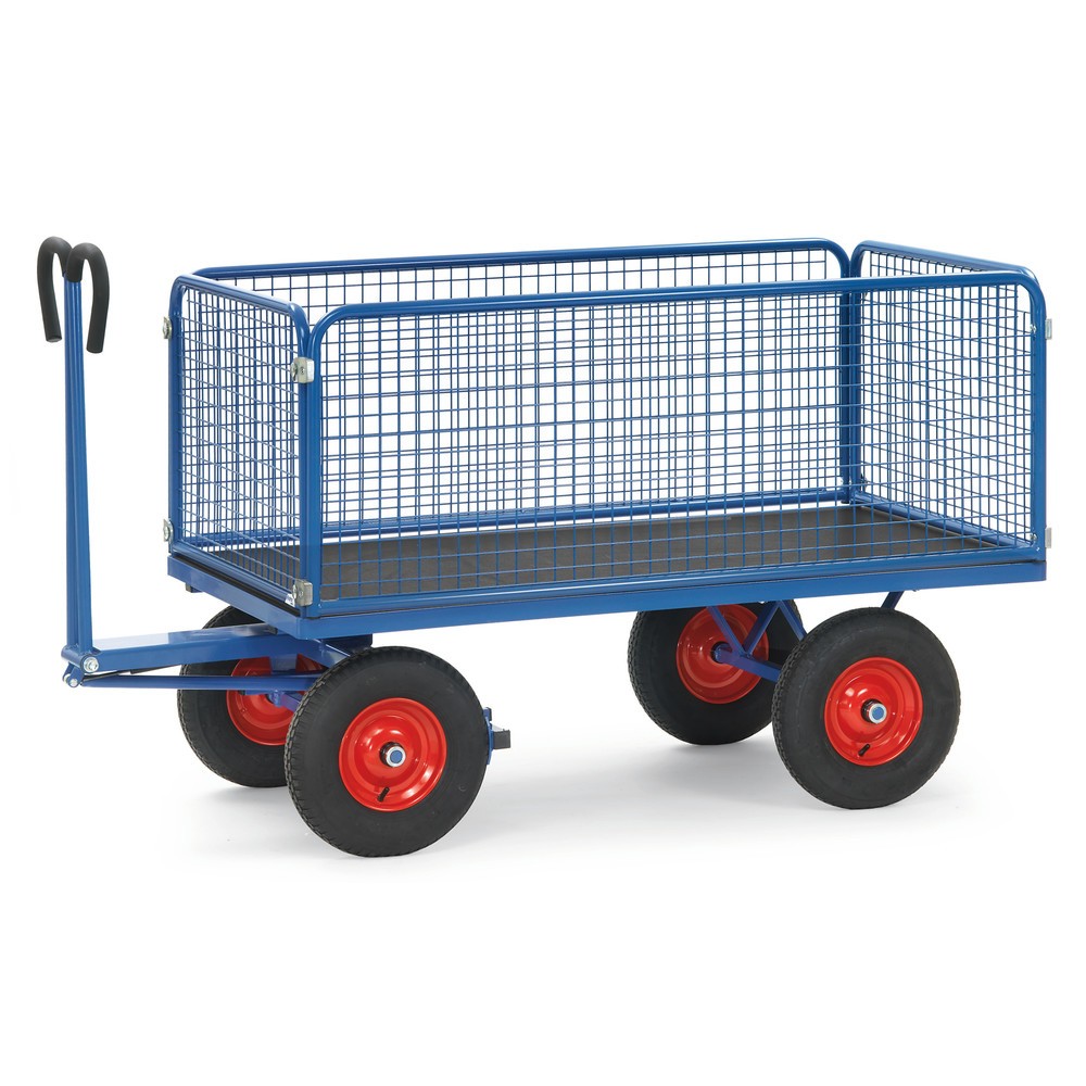 Imagem do produto: fetra® carrinho de mão com paredes em rede de arame, A 600 mm, superfície de carregamento traseira 900 x 1600 mm, capacidade de carga de 1.000 kg, pneumáticos