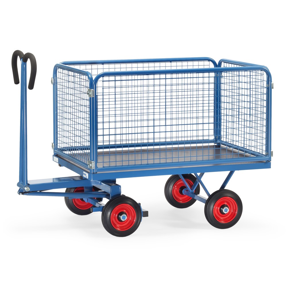 Imagem do produto: fetra® carrinho de mão com paredes em rede de arame, A 600 mm, superfície de carregamento traseira 800 x 1200 mm, capacidade de carga de 700 kg, pneus de borracha maciça