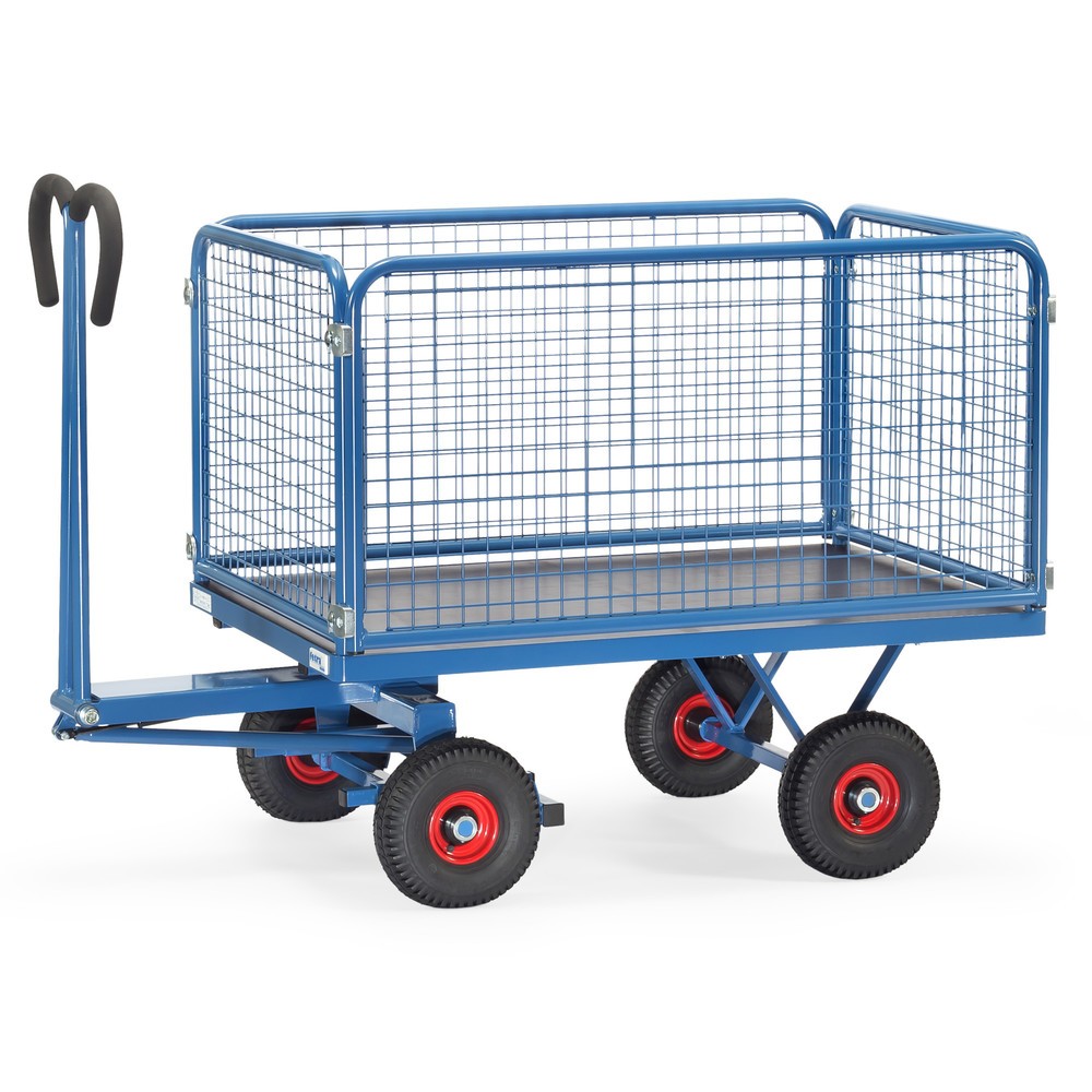 Imagem do produto: fetra® carrinho de mão com paredes em rede de arame, A 600 mm, superfície de carregamento traseira 800 x 1200 mm, capacidade de carga de 700 kg, pneumáticos