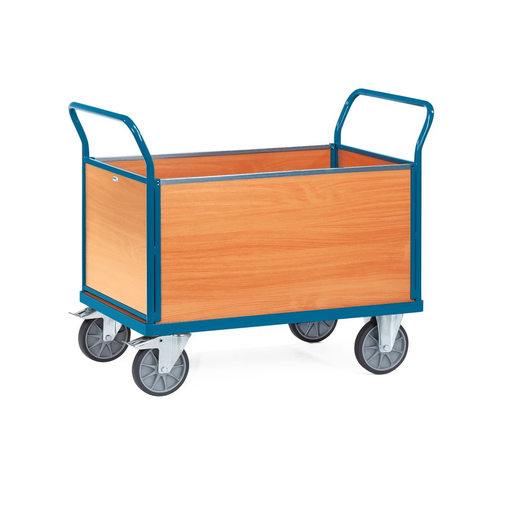 Imagem do produto: fetra® carro de plataforma, com paredes laterais em madeira em 4 lados, superfície de carregamento traseira LxP 600 x 1.000 mm