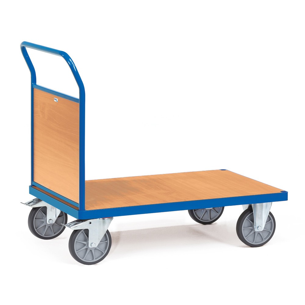 Imagem do produto: fetra® carro de plataforma, com parede frontal em madeira, superfície de carregamento traseira LxP 500 x 850 mm