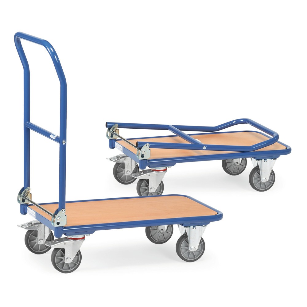 Imagem do produto: fetra® carro de plataforma com superfície de carregamento traseira em madeira, arco em U articulado, LxP 450 x 720 mm, capacidade de carga 250 kg