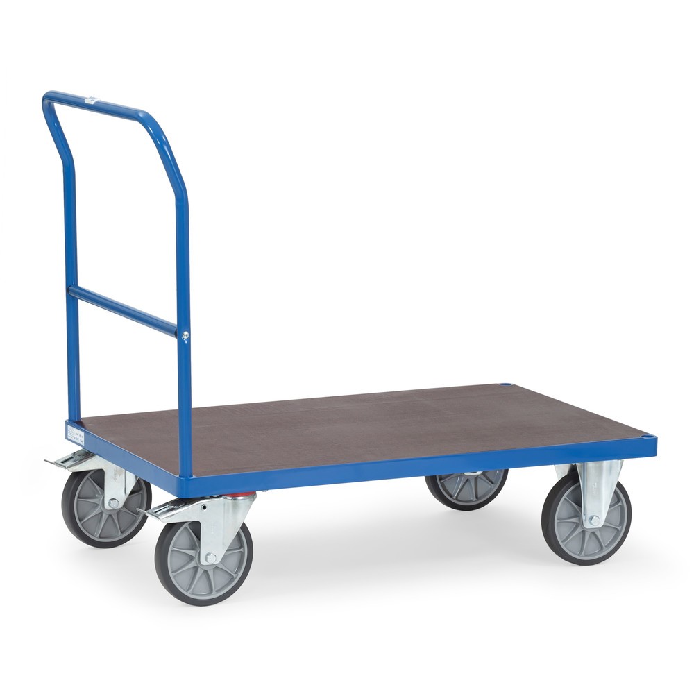 Imagem do produto: fetra® carro de plataforma com pega de avanço, superfície de carregamento traseira antiderrapante LxP 600 x 1.000 mm, azul brilhante