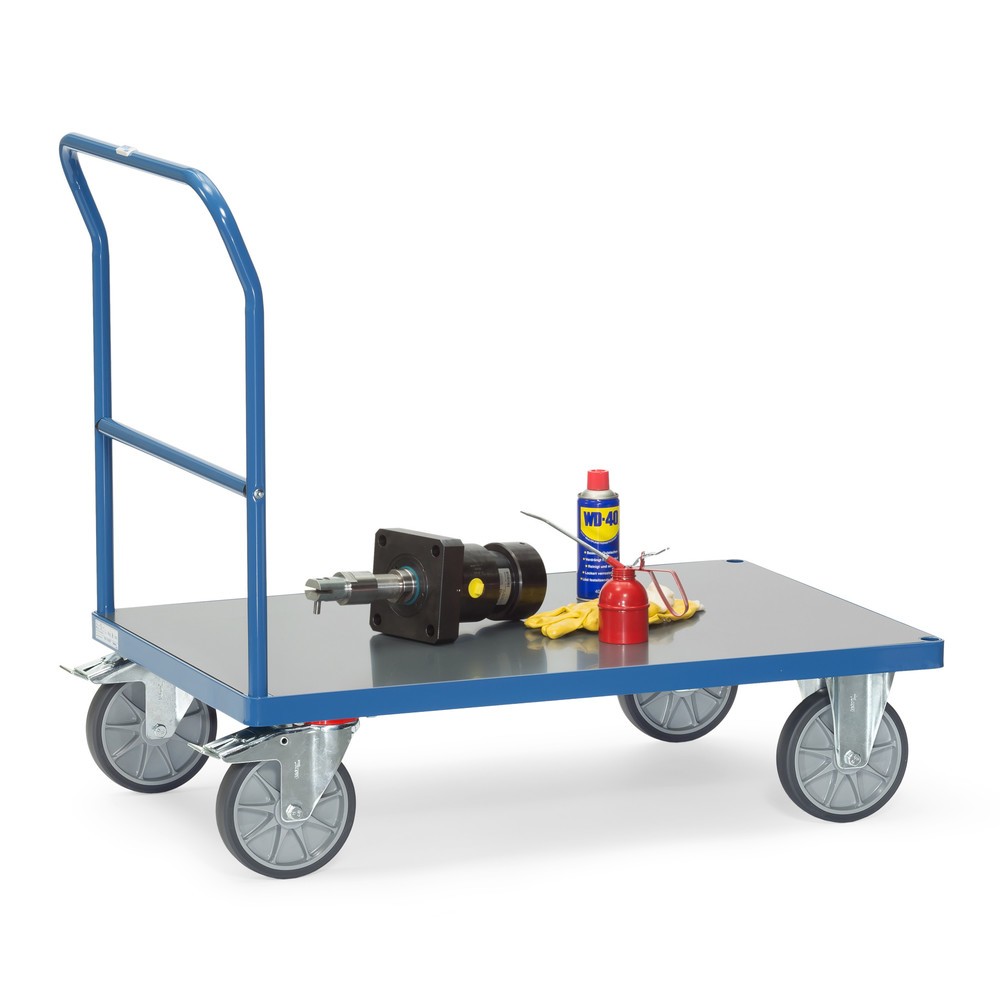 Imagem do produto n.º 3: fetra® carro de plataforma com pega de avanço, superfície de carregamento traseira resistente às intempéries LxP 700 x 1.000 mm, azul brilhante