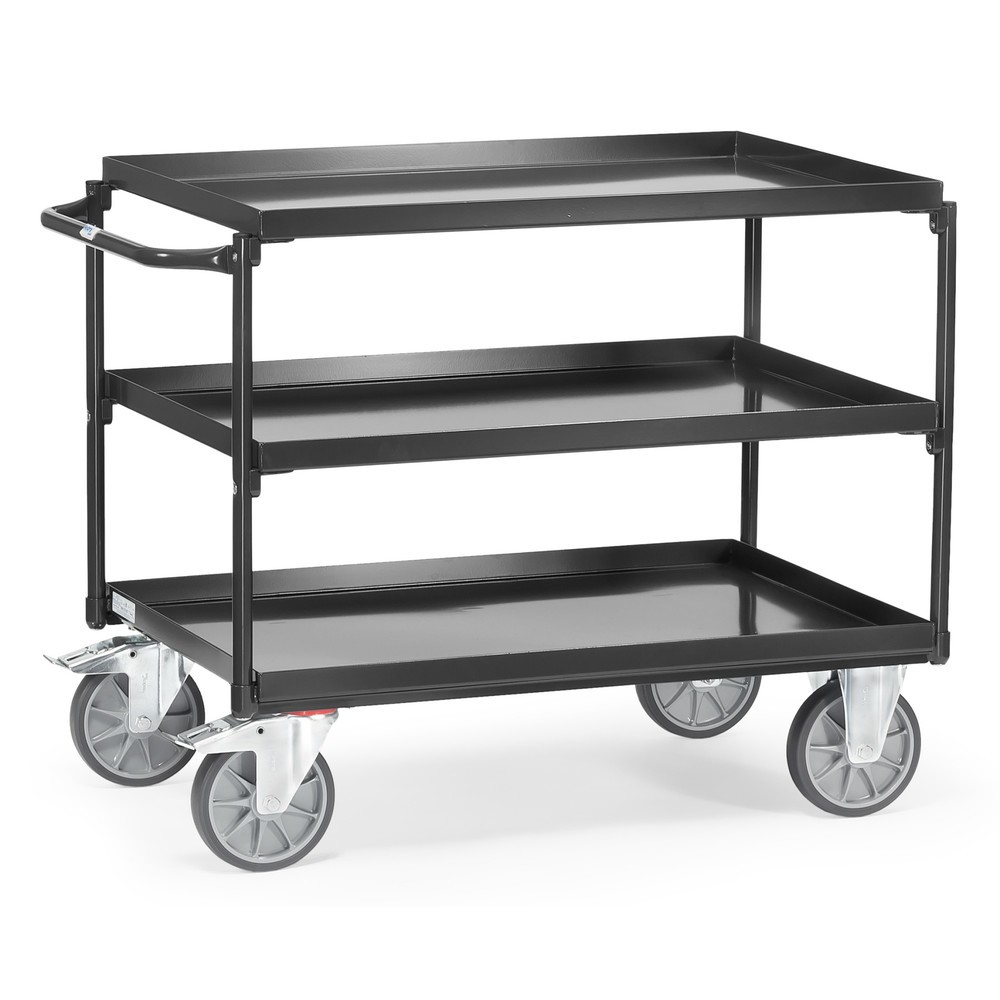 Imagem do produto: fetra® carro de mesa com cubas estanques ao óleo, 3 prateleiras de 1.000 x 700 mm, arco em U horizontal, cinza antracite