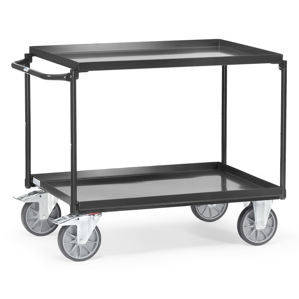 Imagem do produto: fetra® carro de mesa com cubas estanques ao óleo, 2 prateleiras de 1.000 x 700 mm, arco em U horizontal, cinza antracite