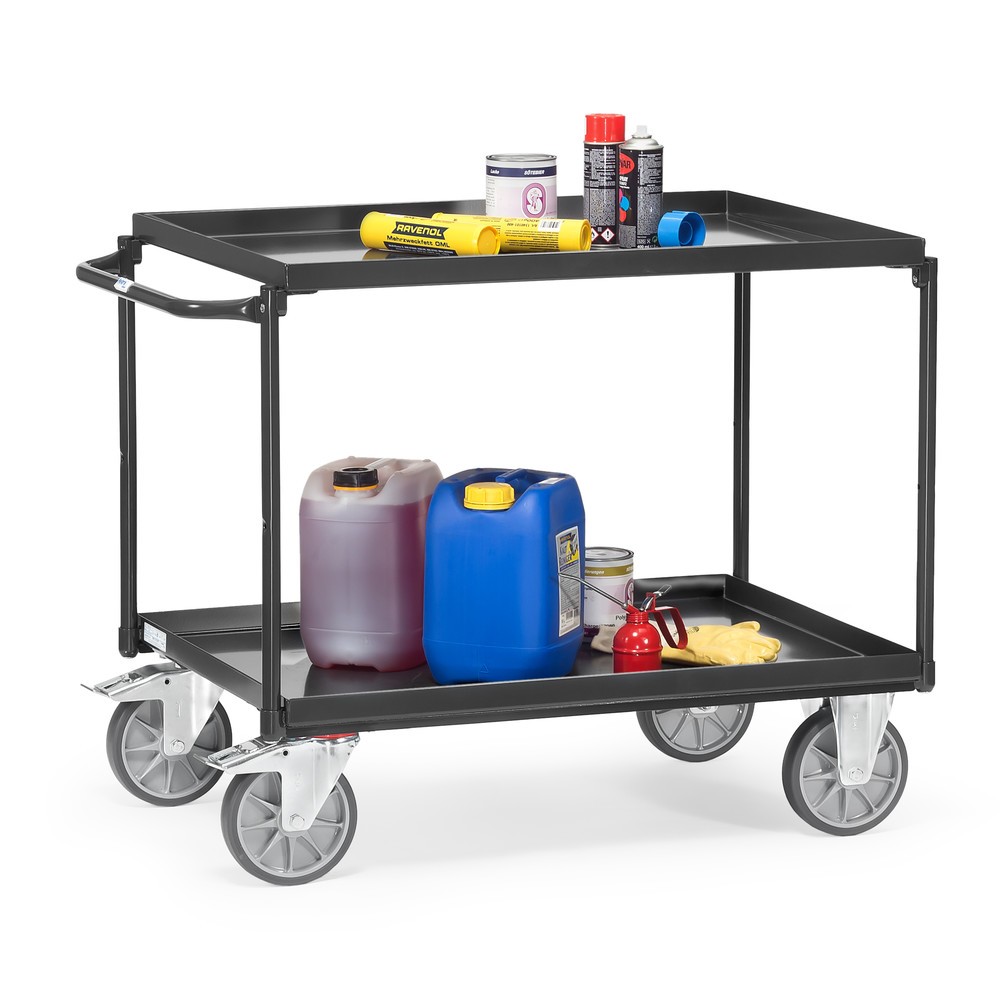 Imagem do produto n.º 3: fetra® carro de mesa com cubas estanques ao óleo, 2 prateleiras de 1.000 x 700 mm, arco em U horizontal, cinza antracite
