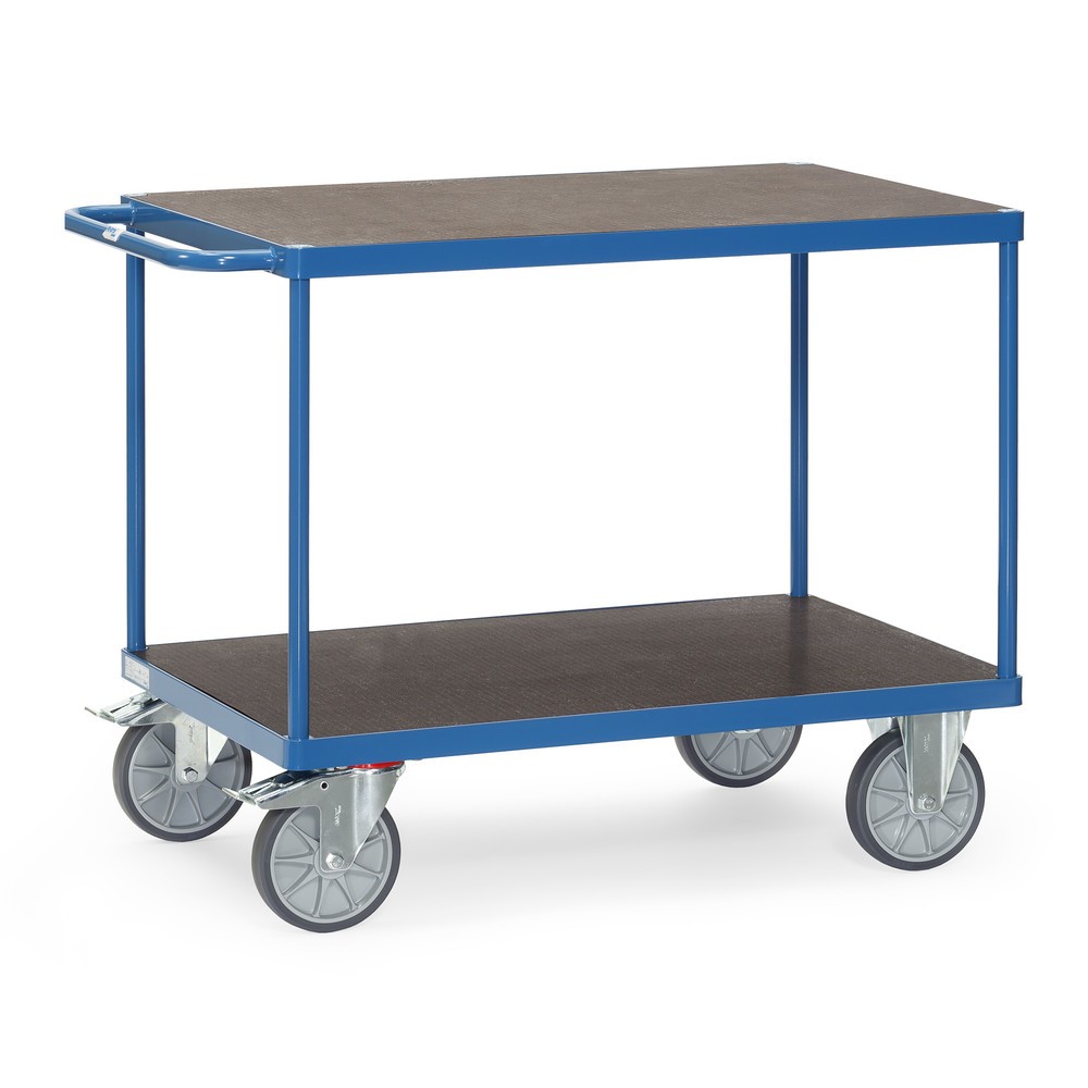 Imagem do produto: fetra® carro pesado com mesa e de montagem, superfície de carregamento traseira antiderrapante, 2 níveis de 500 x 850 mm, azul brilhante