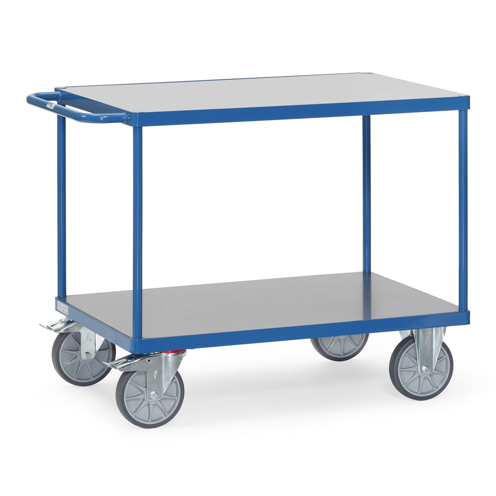 Imagem do produto: fetra® carro pesado com mesa e de montagem, superfície de carregamento traseira resistente às intempéries, 2 níveis de 600 x 1.000 mm, azul brilhante