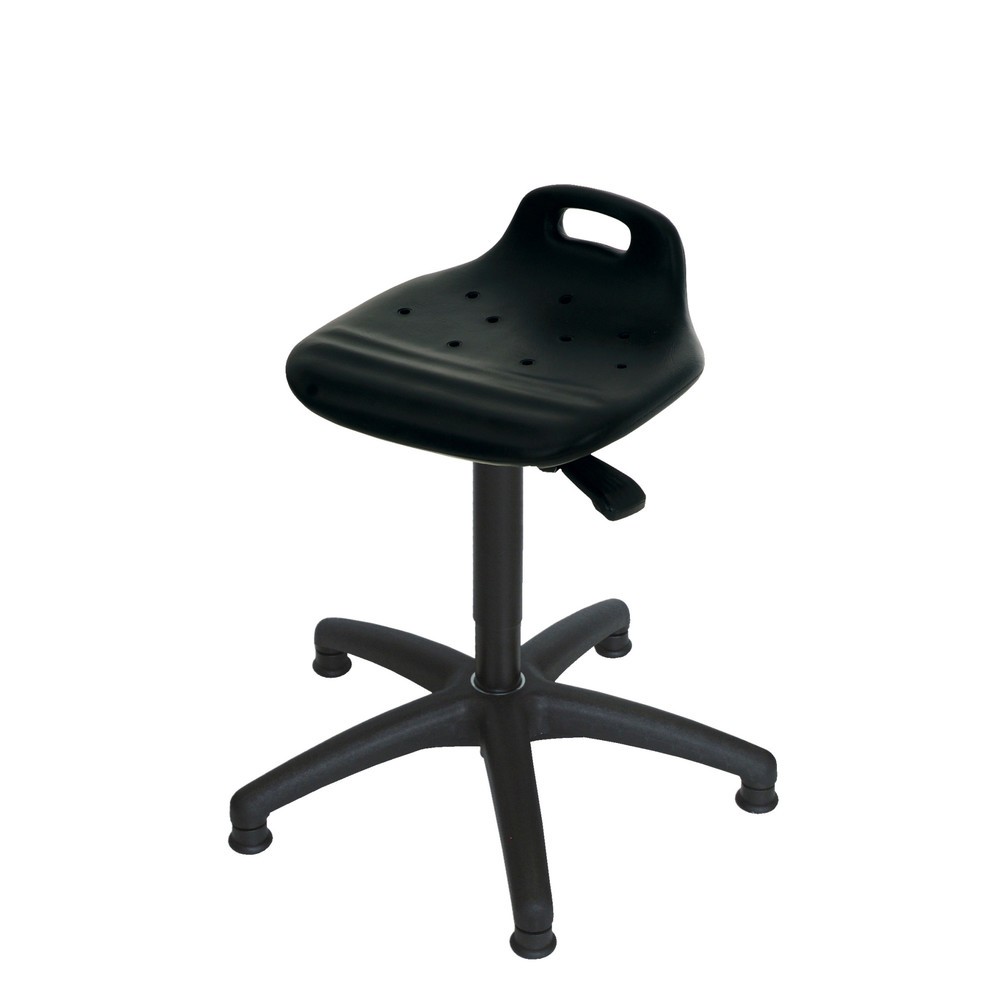 Imagem do produto: HEMMDAL banco giratório, assento em PU com apoio lombar e pega de transporte, altura do assento de 430-620 mm, patins de proteção do piso
