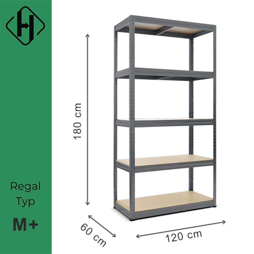 Imagem do produto n.º 2: Hemmdal Tipo M+ estante para picking, cinzento grafite, capacidade de carga por prateleira de 150 kg, A x L x P 1.800 x 1200 x 600 mm