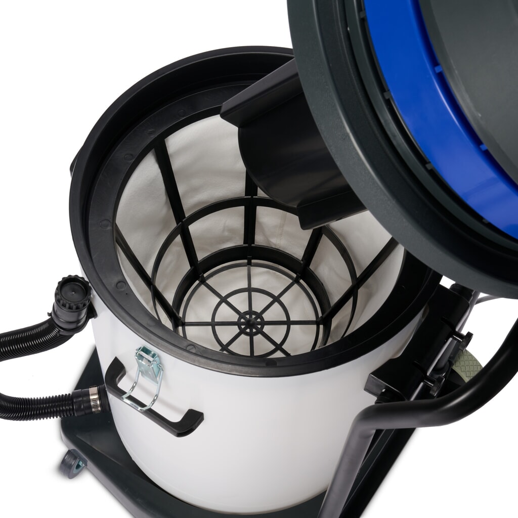 Imagem do produto n.º 6: HEMMDAL Industriesauger, nass + trocken, Kunststoffbehälter, 2.000 W, 70 l, Kippfahrgestell, Schiebebügel, Ablass-Schlauch