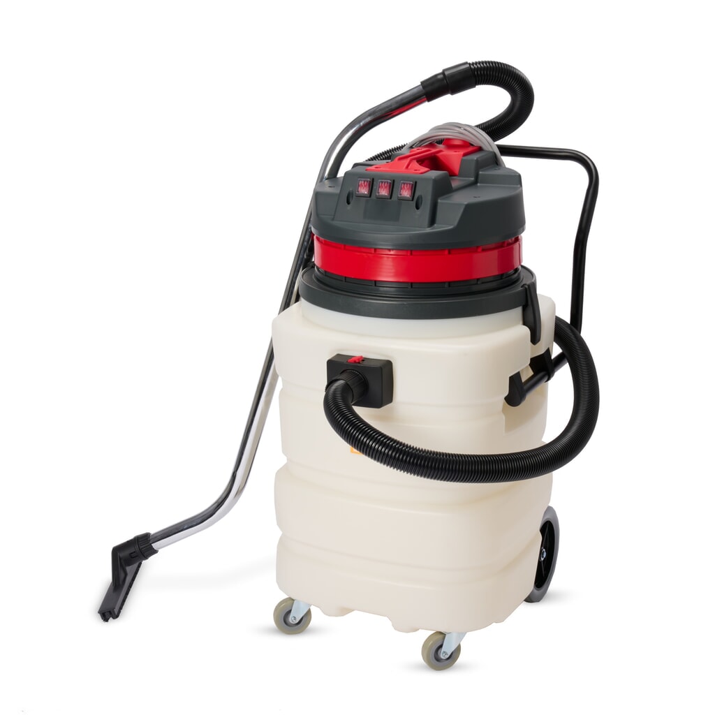 Imagem do produto: HEMMDAL Industriesauger, nass + trocken, Kunststoffbehälter, 3.000 W, 90 l, Schiebebügel, Ablass-Schlauch
