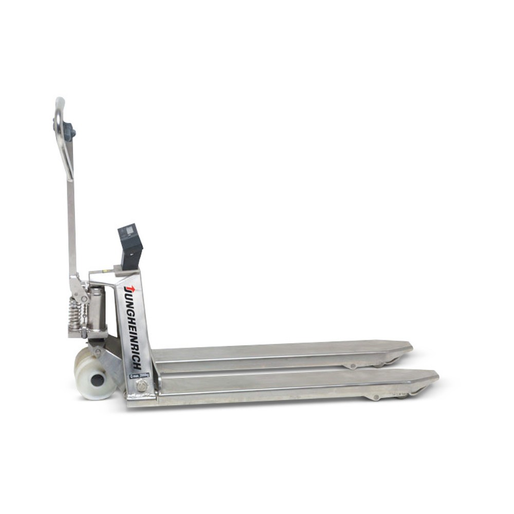 Imagem do produto: Jungheinrich porta-paletes manual em aço inoxidável com balança AMW I20, capacidade de carga de 2000 kg, incrementos de 1 kg